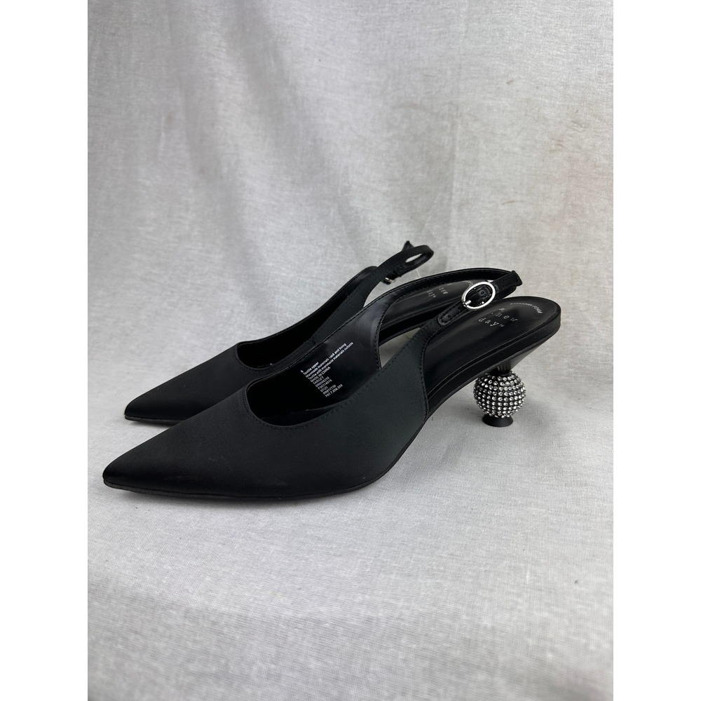 A New Day Black Slingback Heels Rhinestone Disco Ball Sculptural Pump Size 6 NEW